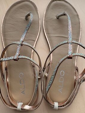 ALDO Rose Gold T-Strap Crystal Sandals